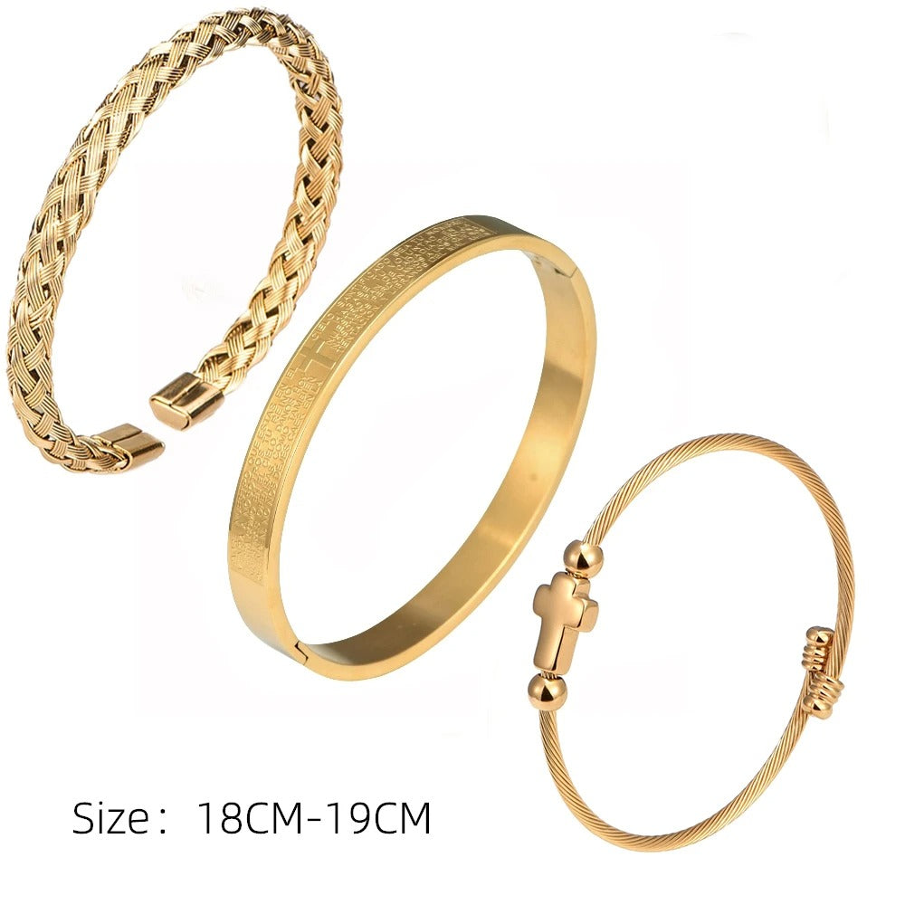 Minimal Cross Bracelet Set - Gold